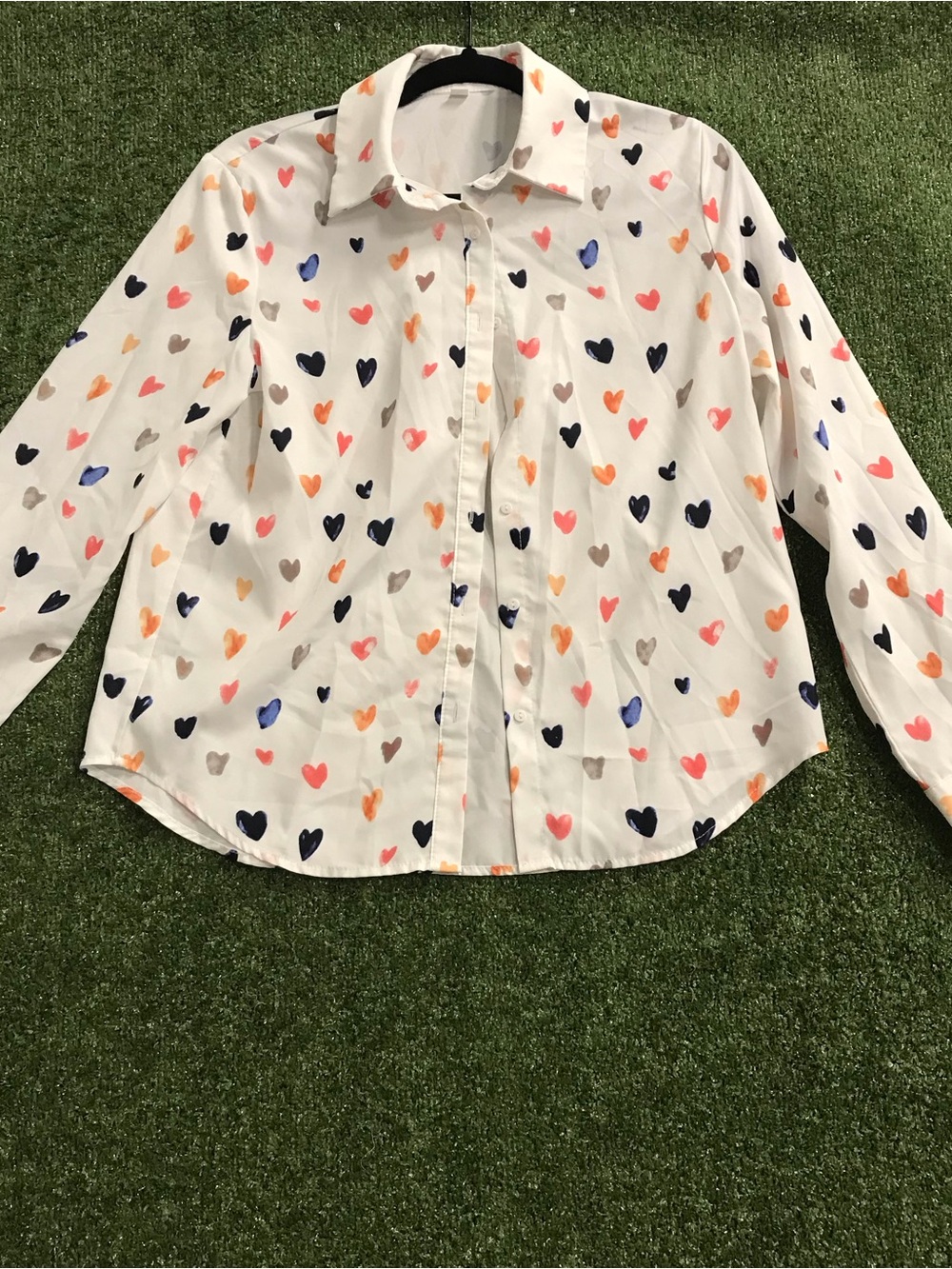 Women's White Heart Print Button-Down Shirt